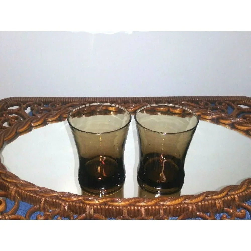 Vintage Mid Century Ombre Brown Flared 10 oz Lowball Rocks Drinking Glasses 2